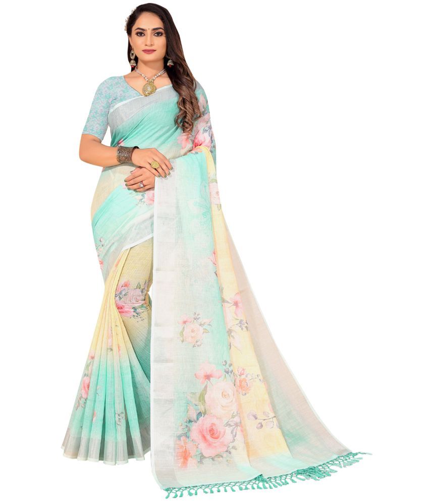     			AMTHI Linen Printed Saree With Blouse Piece - Multicolour ( Pack of 1 )