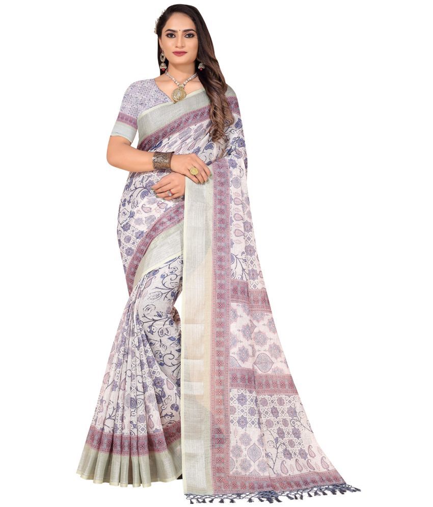     			AMTHI Linen Printed Saree With Blouse Piece - Multicolour ( Pack of 1 )