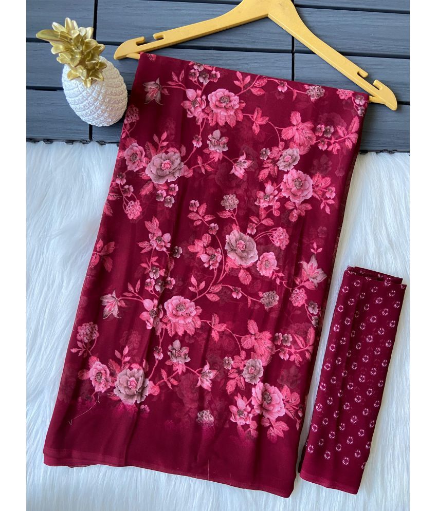     			BHAVIKA SILK MILLS Georgette Printed Saree With Blouse Piece - Maroon ( Pack of 1 )