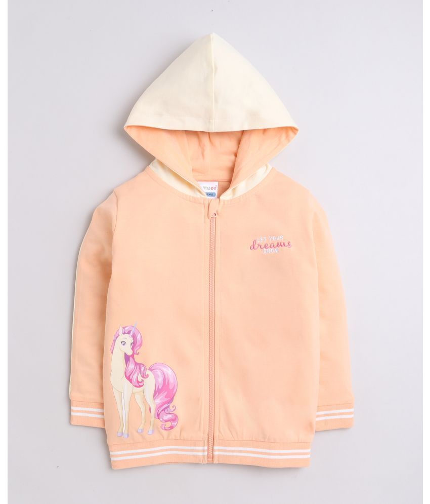     			BUMZEE Peach Girls Full Sleeves Cotton Hooded Sweatshirt Age - 6-7 Years