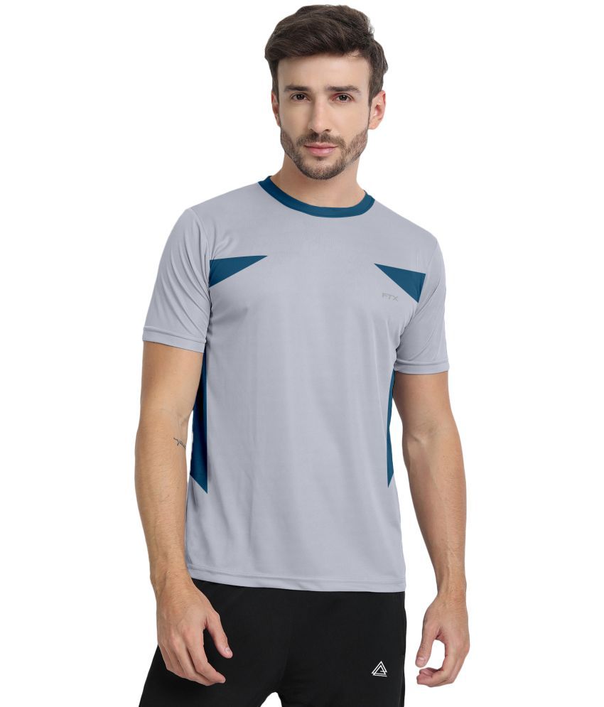     			FTX Polyester Regular Fit Colorblock Half Sleeves Men's T-Shirt - Grey ( Pack of 1 )