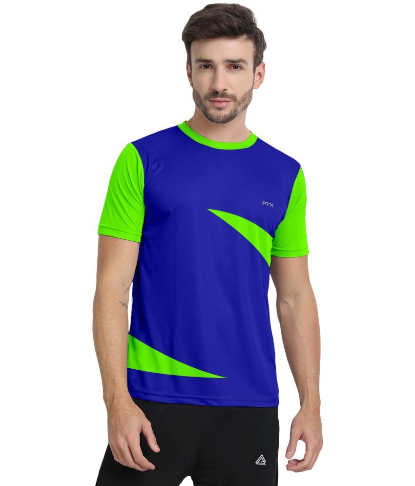     			FTX Polyester Regular Fit Colorblock Half Sleeves Men's T-Shirt - Blue ( Pack of 1 )