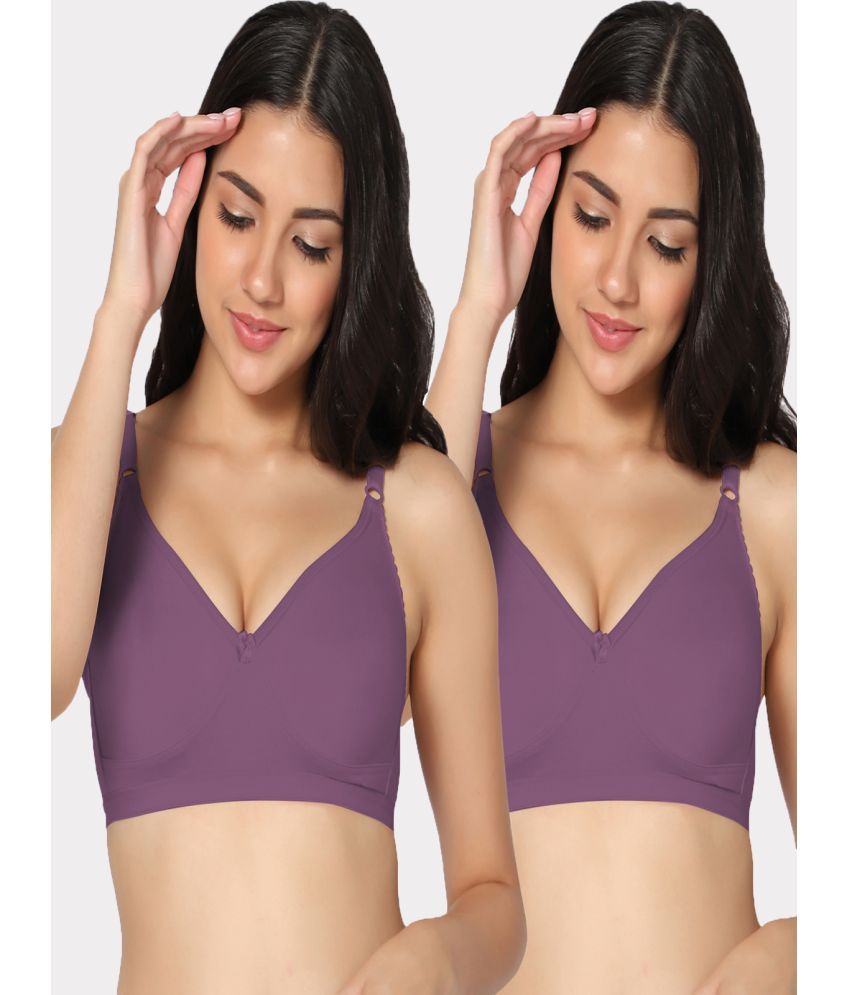     			IN CARE LINGERIE Wine Cotton Blend Non Padded Women's Everyday Bra ( Pack of 2 )