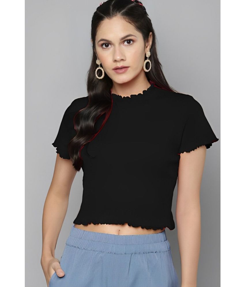     			PPTHEFASHIONHUB Black Cotton Women's Crop Top ( Pack of 1 )