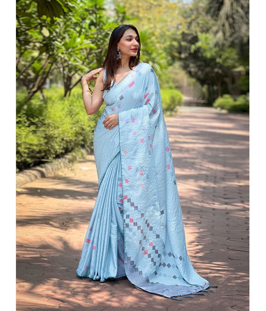     			Rekha Maniyar Satin Printed Saree With Blouse Piece - Teal ( Pack of 1 )