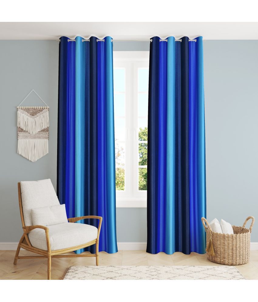     			SWIZIER Colorblock Room Darkening Eyelet Curtain 7 ft ( Pack of 2 ) - Blue