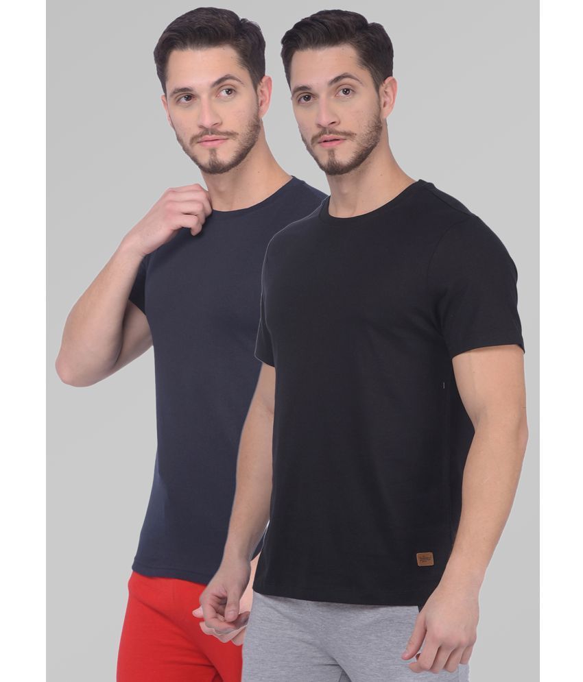     			Zeal G Cotton Slim Fit Solid Half Sleeves Men's T-Shirt - Melange Navy ( Pack of 2 )