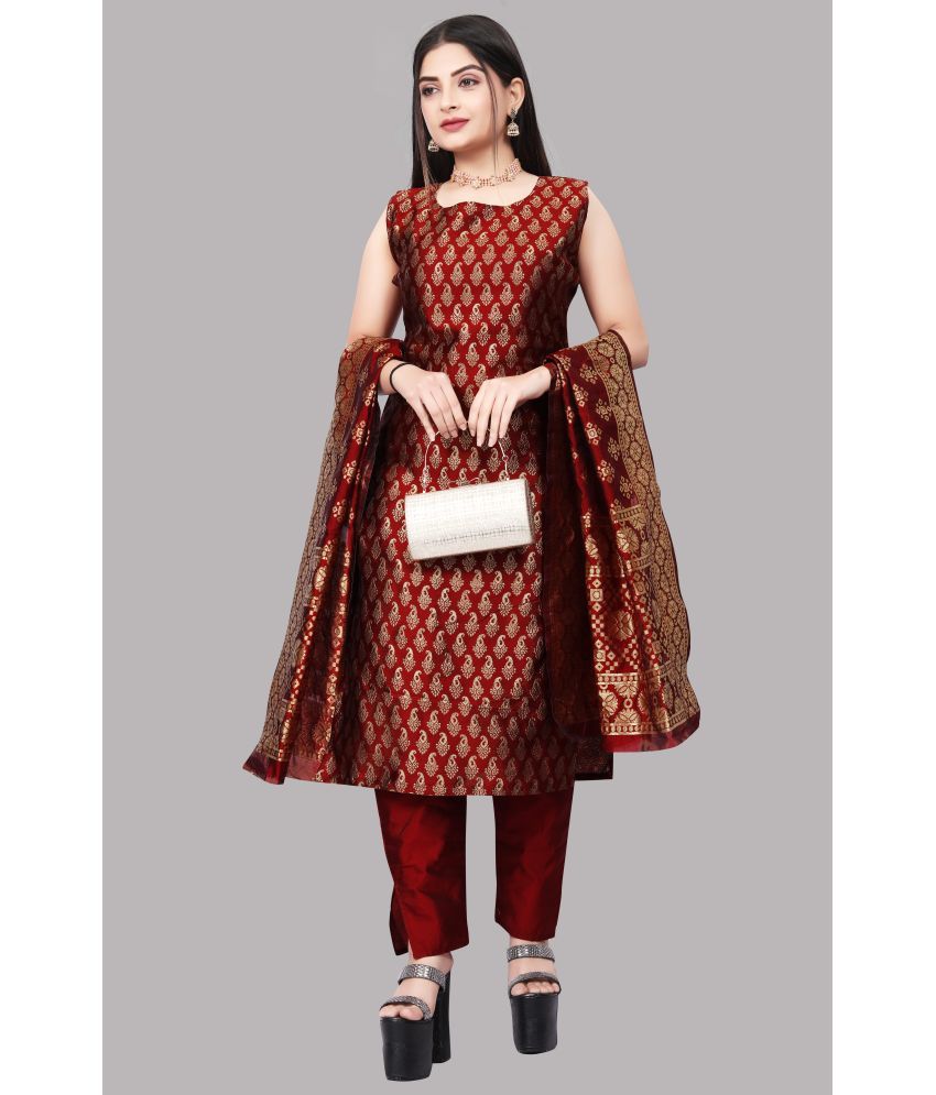     			sukhnath creation Banarasi Embellished Kurti With Pants Women's Stitched Salwar Suit - Maroon ( Pack of 1 )