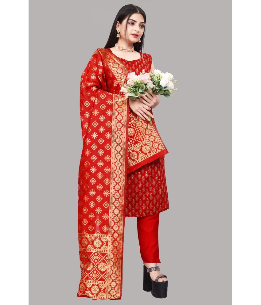     			sukhnath creation Banarasi Embellished Kurti With Pants Women's Stitched Salwar Suit - Red ( Pack of 1 )