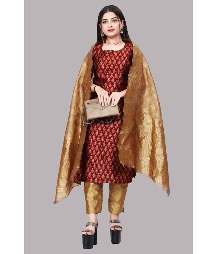     			sukhnath creation Banarasi Embellished Kurti With Pants Women's Stitched Salwar Suit - Maroon ( Pack of 1 )