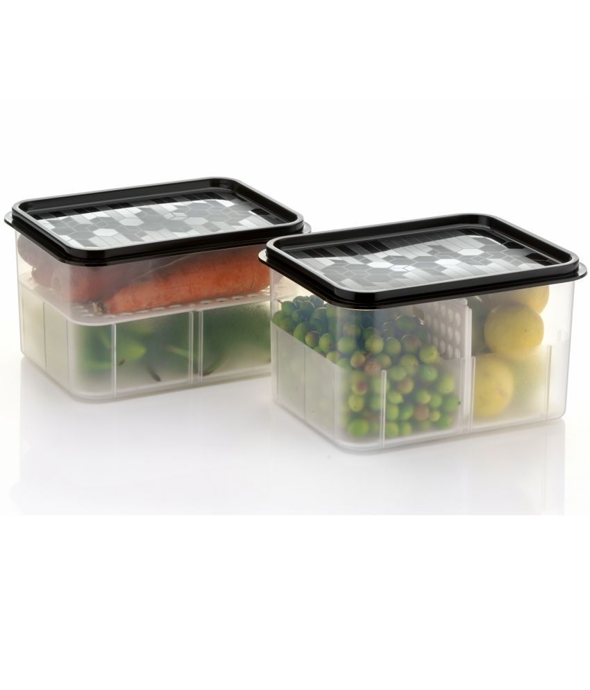     			Dark Sun Kitchenware 2 In1 Food/Fruit/Veg Plastic Black Multi-Purpose Container ( Set of 2 )