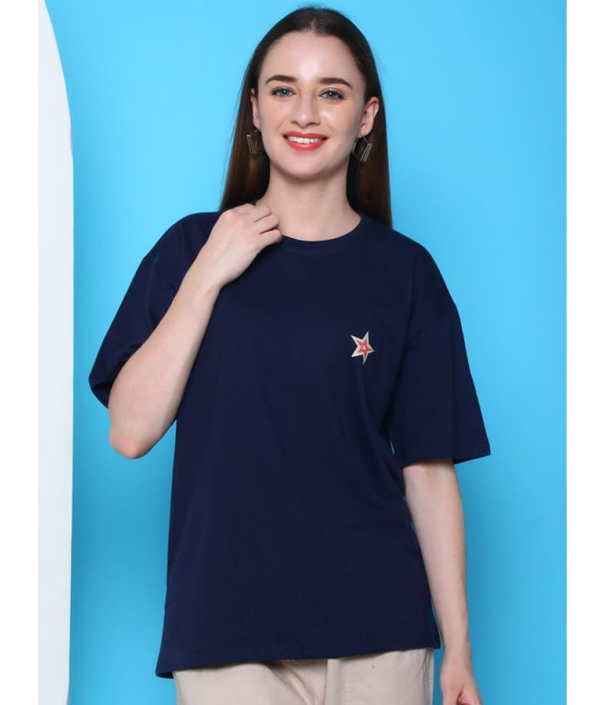     			Fabflee Navy Blue Cotton Women's T-Shirt ( Pack of 1 )