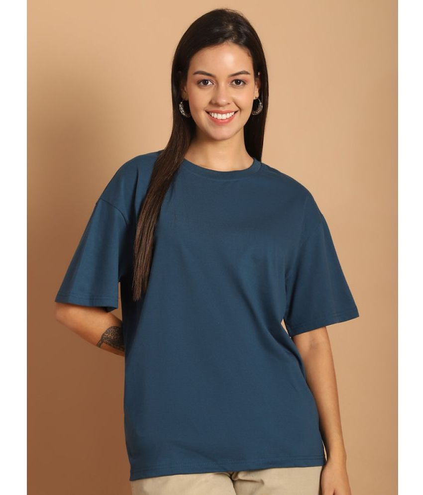     			Fabflee Turquoise Cotton Women's T-Shirt ( Pack of 1 )