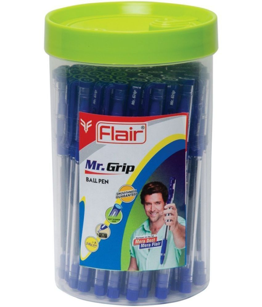     			Flair Mr.Grip Smooth Writing Ball Pen Tip Size 0.7 To 1 Mm Blue Ink, Jar Set Of 50 Pens