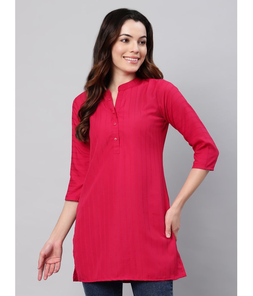     			Flamboyant Rayon Striped Straight Women's Kurti - Pink ( Pack of 1 )