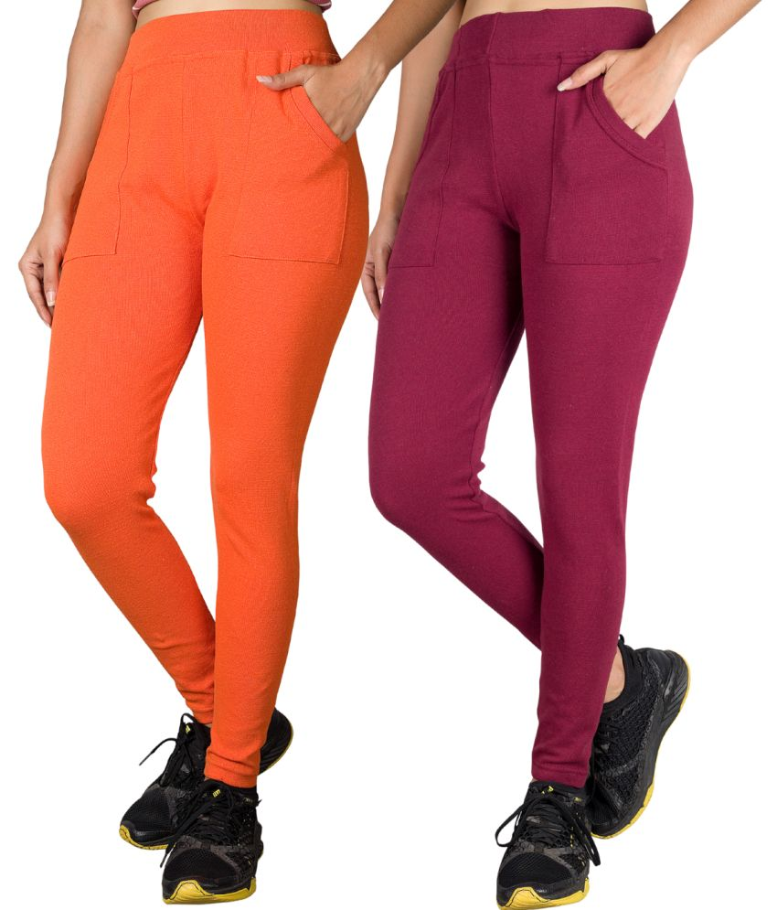     			KARARO JEGGINGS - Cotton Blend Skinny Fit Orange Women's Jeggings ( Pack of 2 )