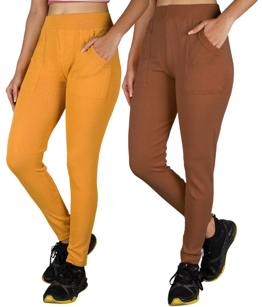     			KARARO JEGGINGS - Cotton Blend Skinny Fit Gold Women's Jeggings ( Pack of 2 )