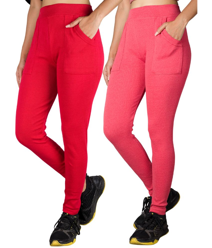     			KARARO JEGGINGS - Cotton Blend Skinny Fit Red Women's Jeggings ( Pack of 2 )