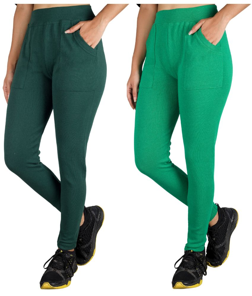     			KARARO JEGGINGS - Cotton Blend Skinny Fit Green Women's Jeggings ( Pack of 2 )