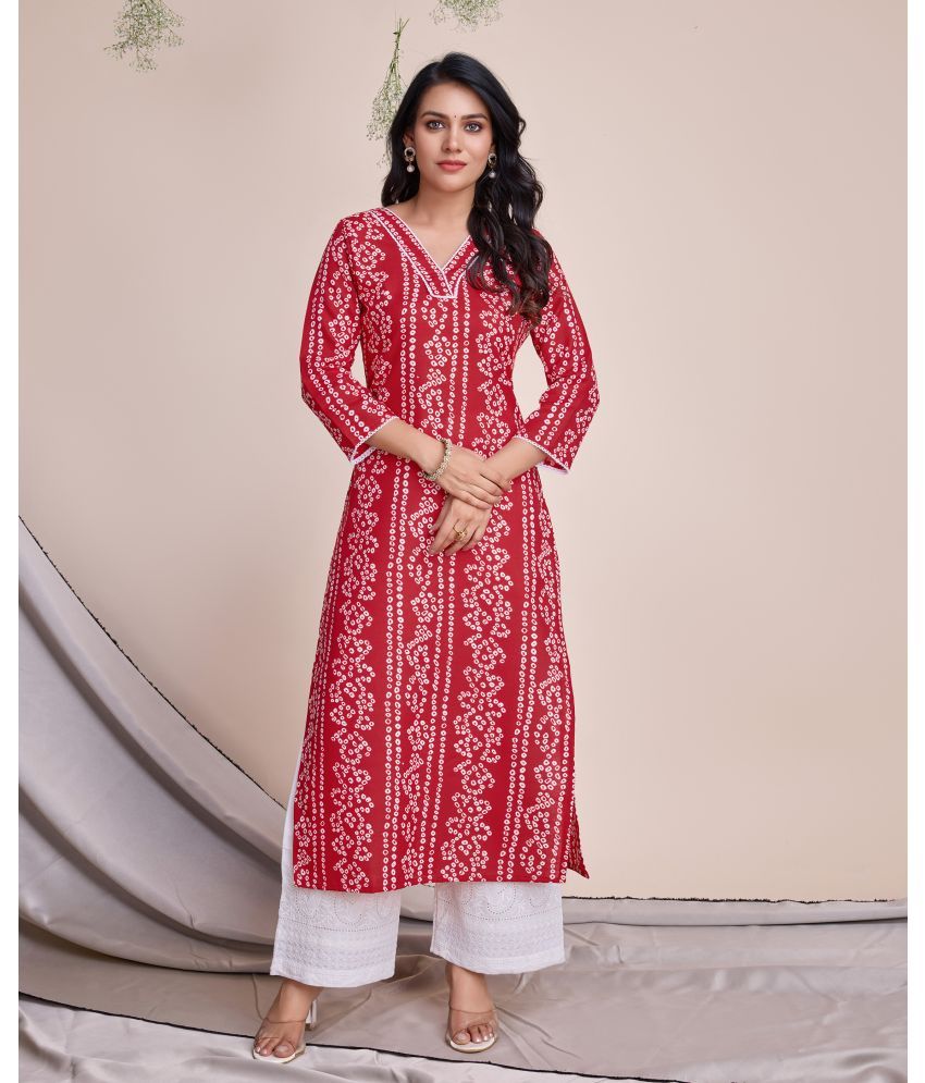     			MOJILAA Linen Printed Straight Women's Kurti - Red ( Pack of 1 )