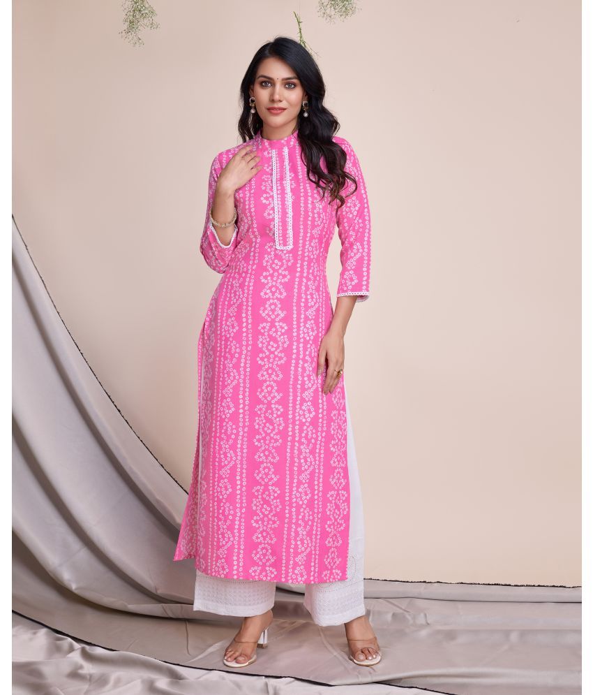     			MOJILAA Linen Printed Straight Women's Kurti - Pink ( Pack of 1 )