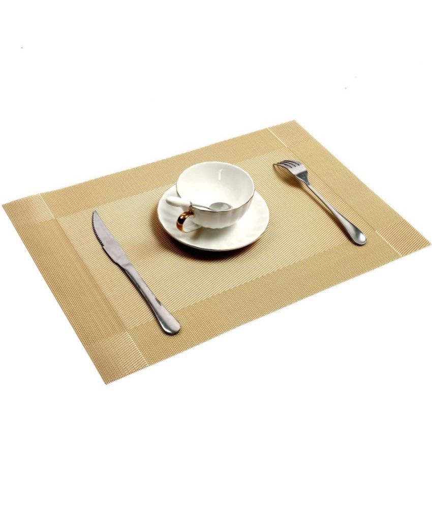     			RAMDEV ENTERPRISE PVC Textured Rectangle Table Mats ( 30 cm x 45 cm ) Pack of 4 - Gold