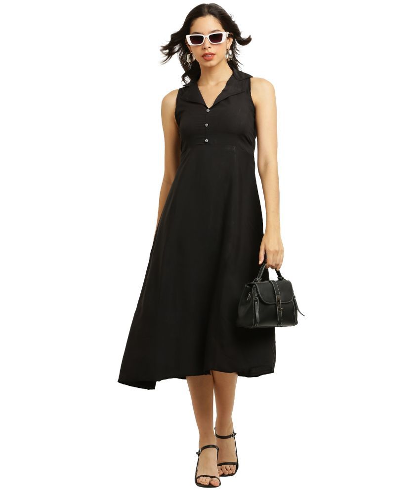     			READYON Crepe Solid Midi Women's Shirt Dress - Black ( Pack of 1 )