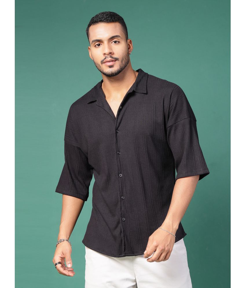     			Rigo 100% Cotton Oversized Fit Striped Half Sleeves Men's Casual Shirt - Black ( Pack of 1 )