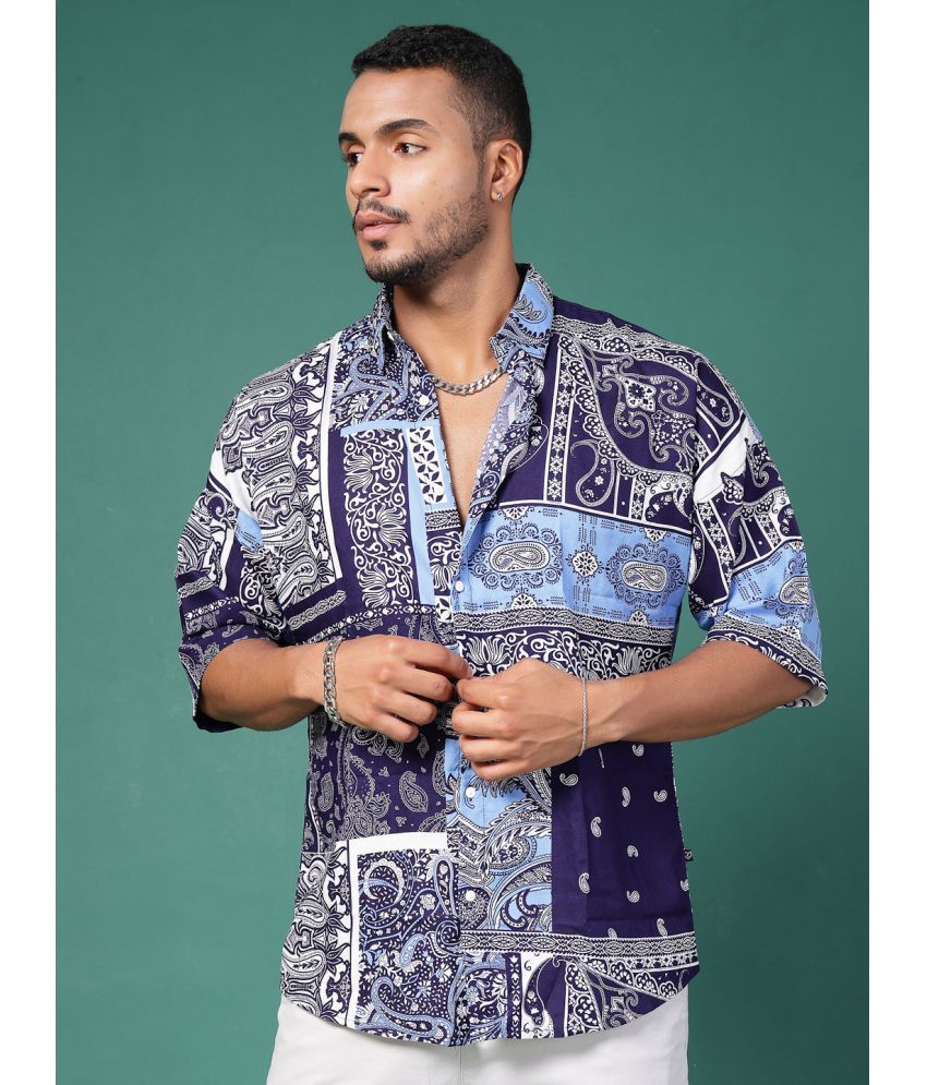     			Rigo Rayon Oversized Fit Printed Half Sleeves Men's Casual Shirt - Blue ( Pack of 1 )