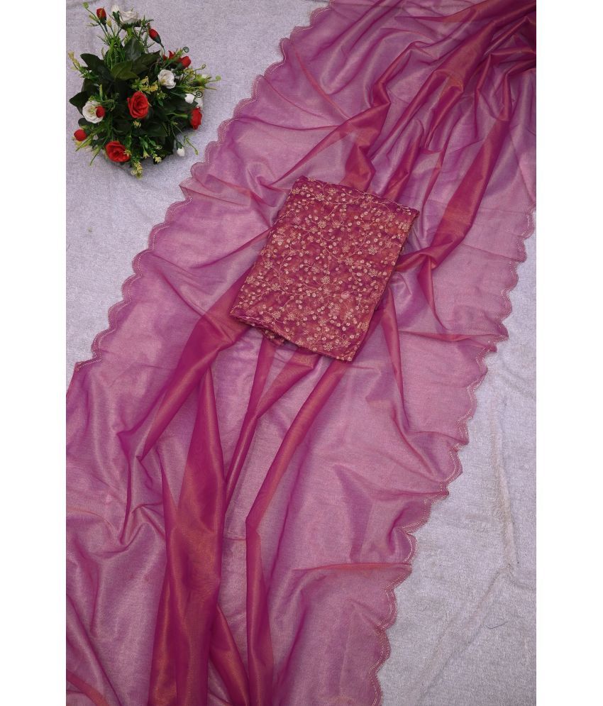     			A TO Z CART Organza Solid Saree With Blouse Piece - Wine ( Pack of 1 )