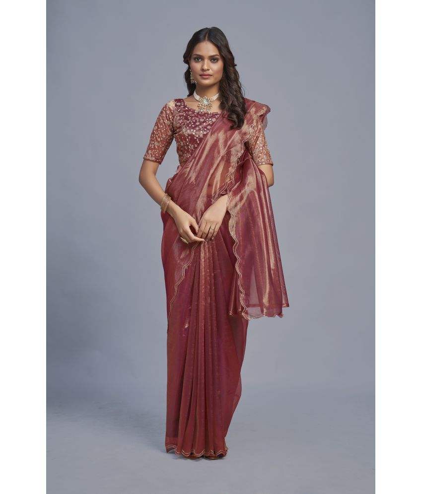     			A TO Z CART Organza Solid Saree With Blouse Piece - Maroon ( Pack of 1 )