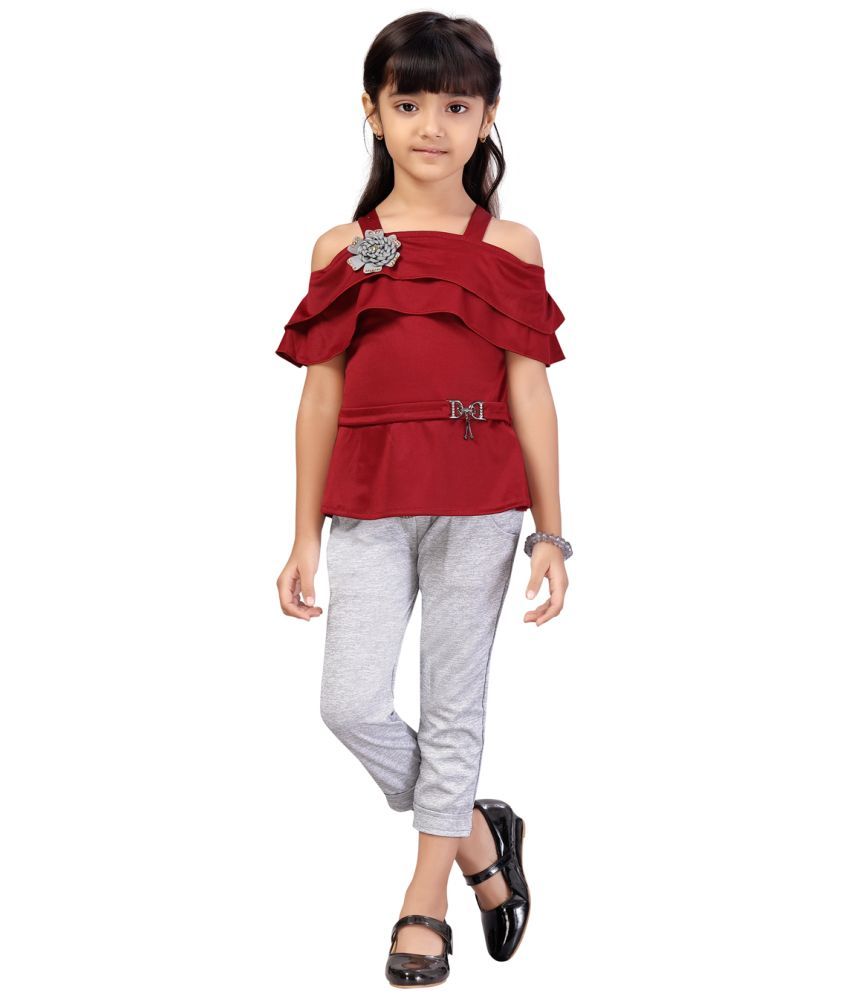     			Aarika Maroon Cotton Blend Girls Top With Capris ( Pack of 1 )