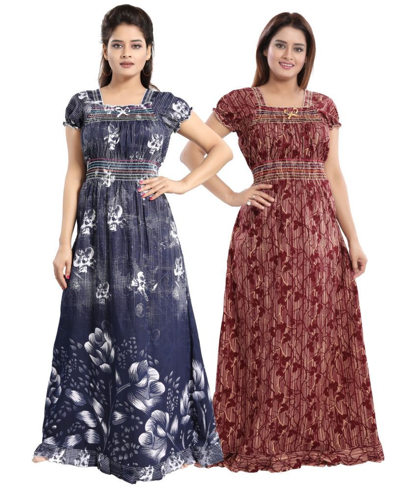     			Cinco Multicolor Cotton Blend Women's Nightwear Nighty & Night Gowns ( Pack of 2 )