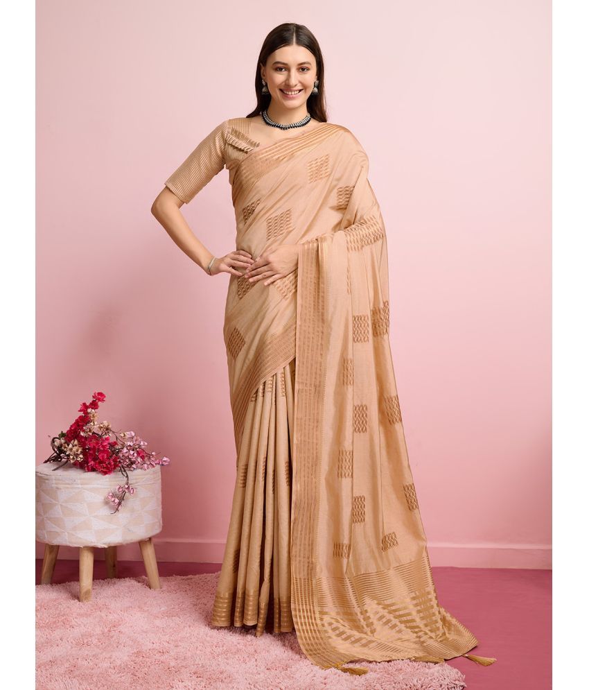     			Doi Moi Silk Printed Saree With Blouse Piece - Beige ( Pack of 1 )