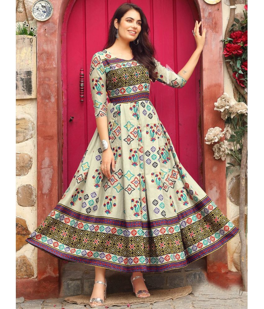     			Estela Rayon Printed Anarkali Women's Kurti - Beige ( Pack of 1 )