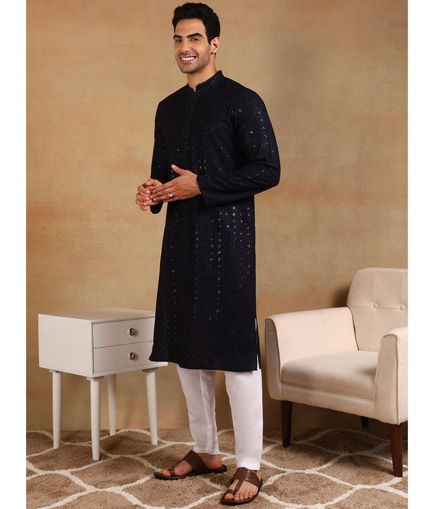     			Ethnic Bay Navy Blue Viscose Men's Regular Kurta ( Pack of 1 )