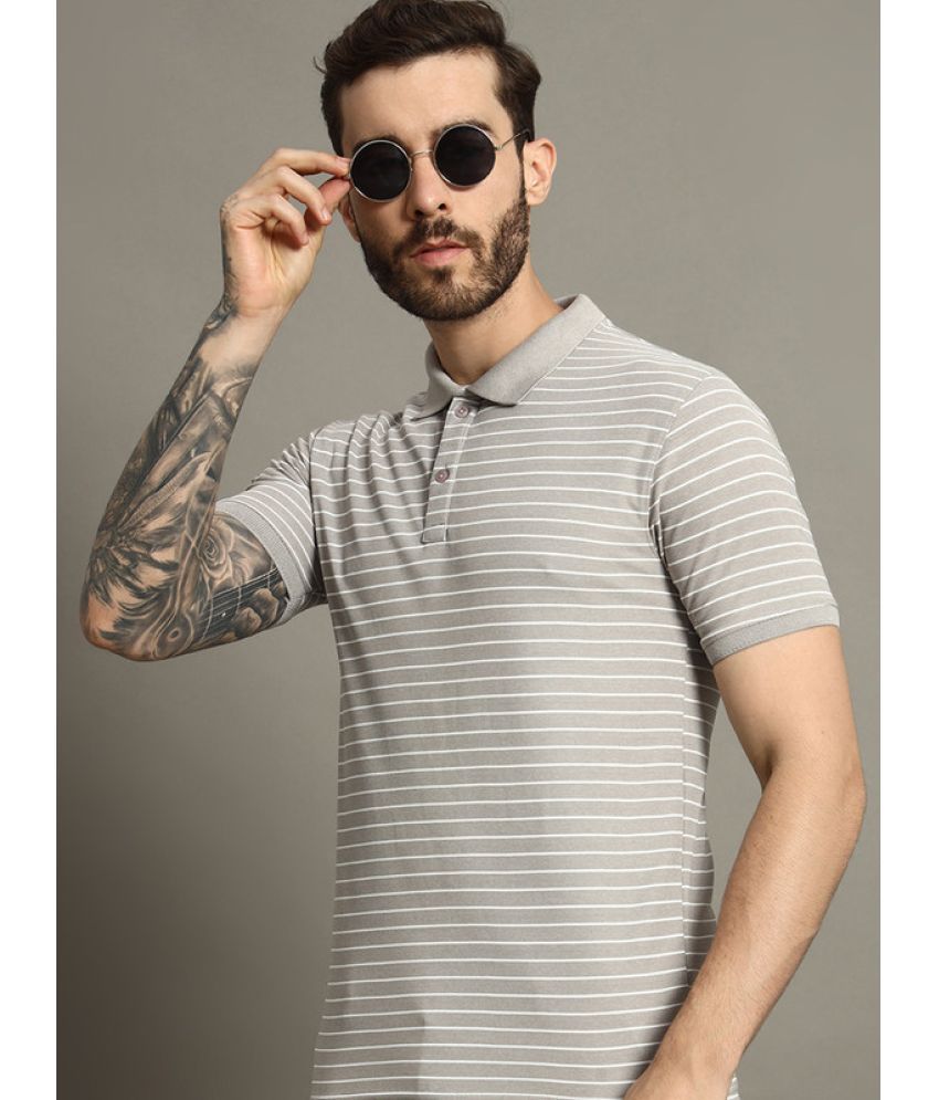     			FXSPORTS Cotton Blend Regular Fit Striped Half Sleeves Men's Polo T Shirt - Off-White ( Pack of 1 )