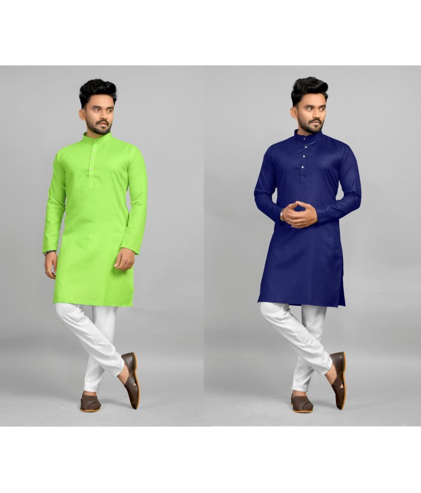     			Fashionfricks Muticolor Cotton Blend Men's Regular Kurta ( Pack of 2 )