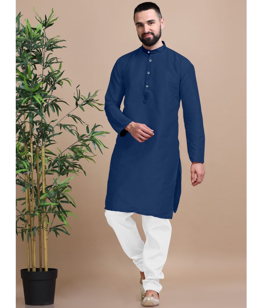     			Fashionfricks Navy Blue Cotton Blend Men's Regular Kurta ( Pack of 1 )