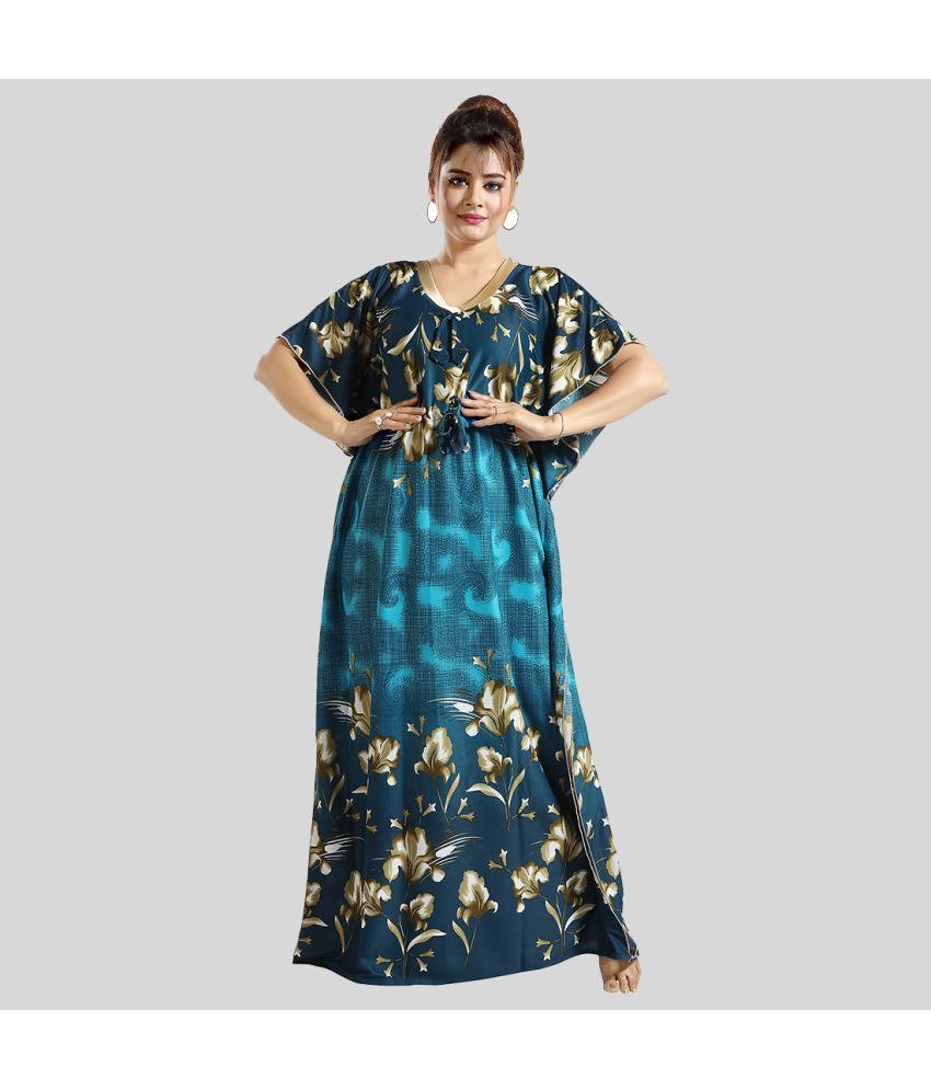     			Gutthi Blue Satin Women's Nightwear Kaftan Night Dress ( Pack of 1 )