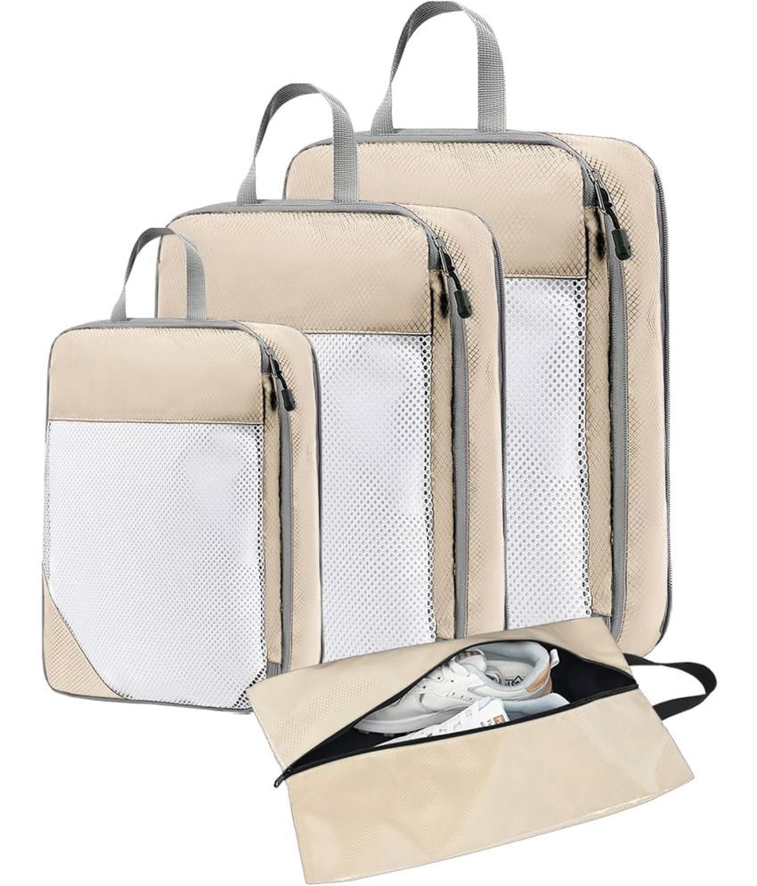     			House Of Quirk Beige Travel Kit Bag ( 4 Pcs )