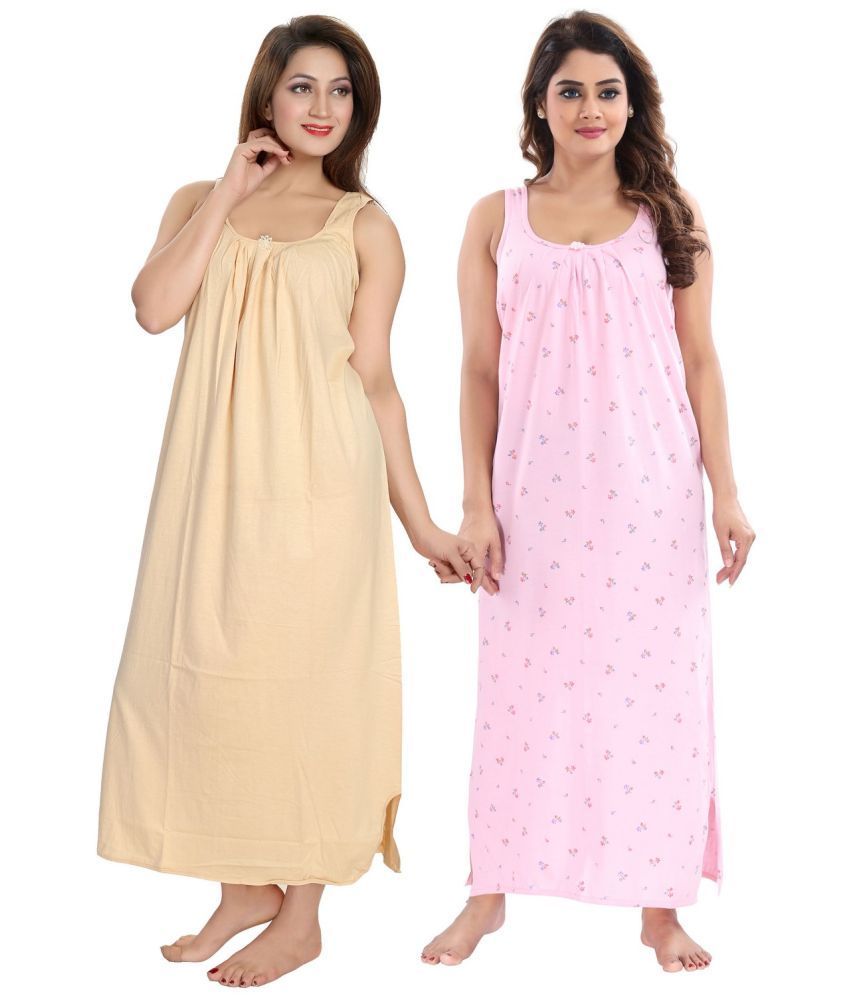     			INNER BEATS Multicolor Cotton Blend Women's Nightwear Night Dress ( Pack of 2 )