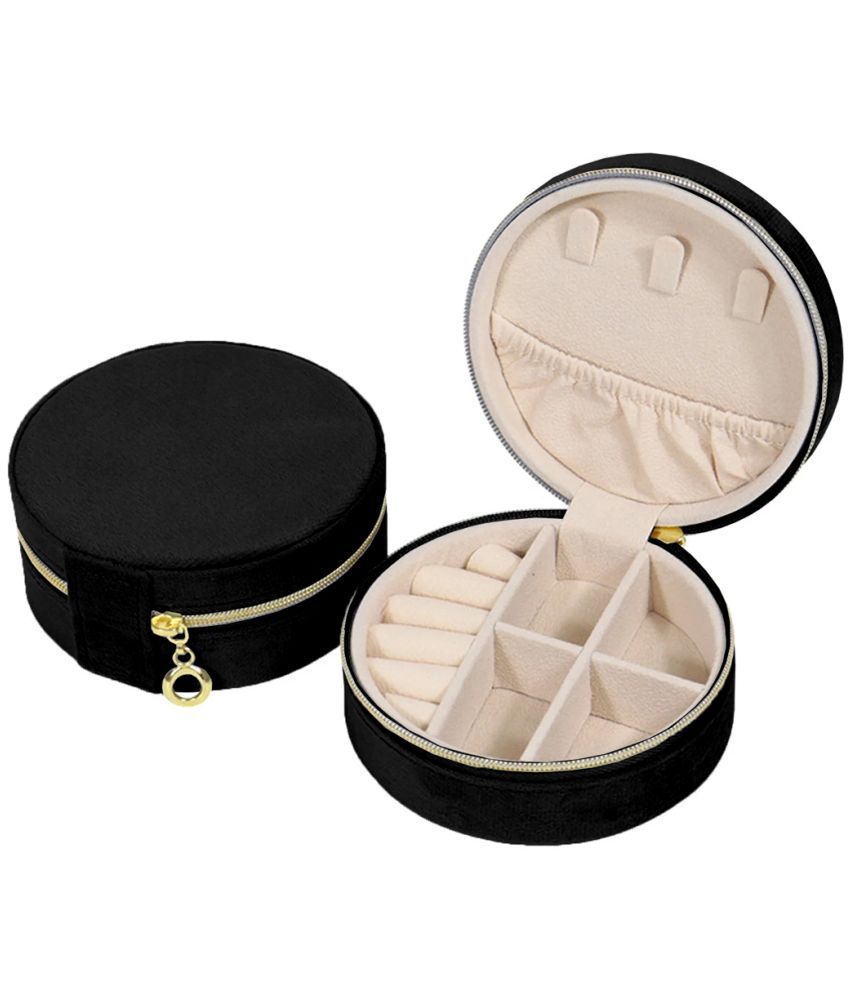     			Jewellery Organiser PU Leather Zipper Portable Storage Box with Divider Container