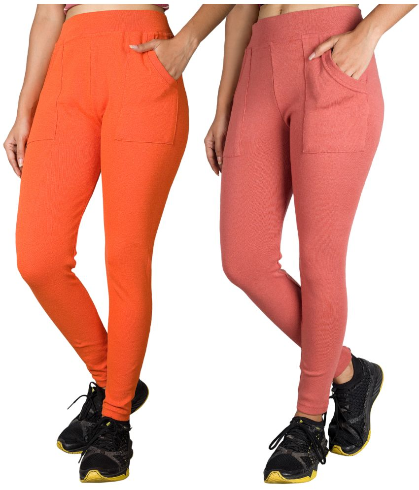     			KARARO JEGGINGS - Cotton Blend Skinny Fit Orange Women's Jeggings ( Pack of 2 )