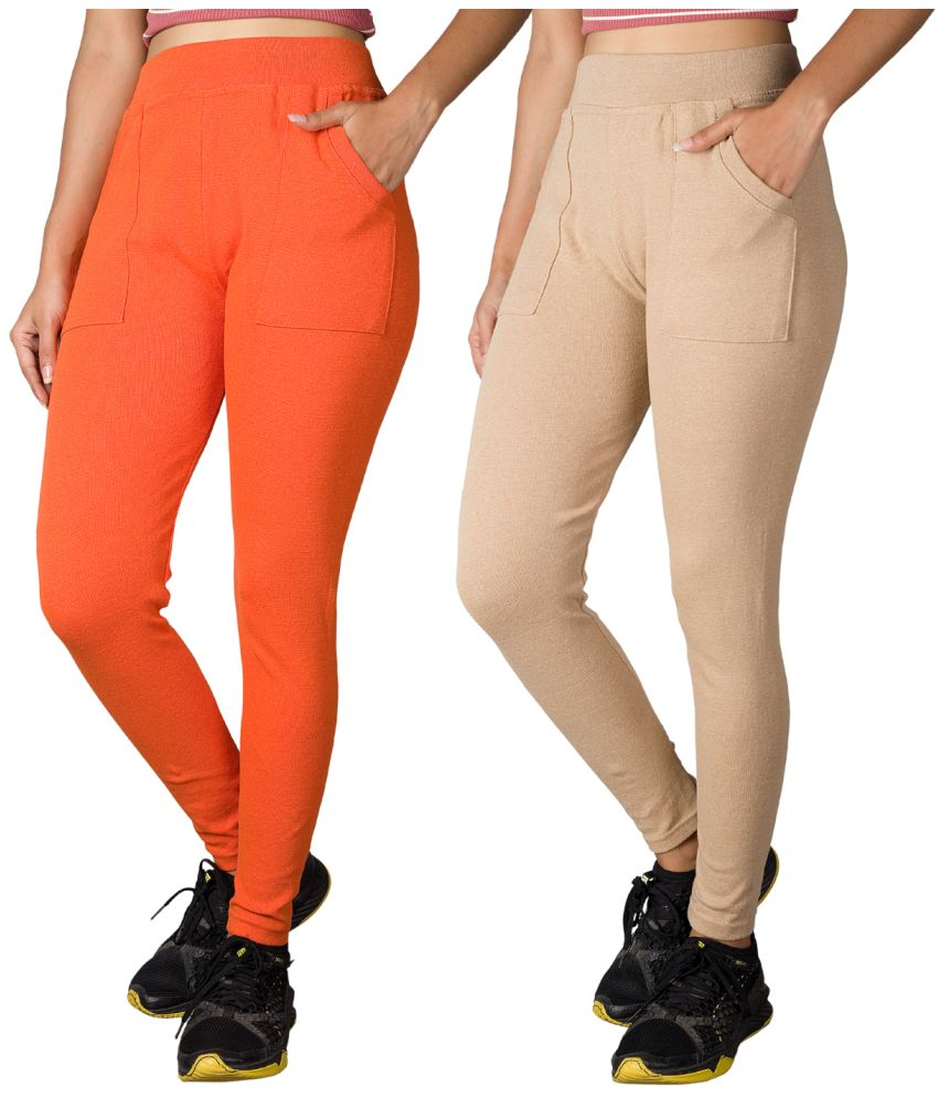     			KARARO JEGGINGS - Cotton Blend Skinny Fit Orange Women's Jeggings ( Pack of 2 )