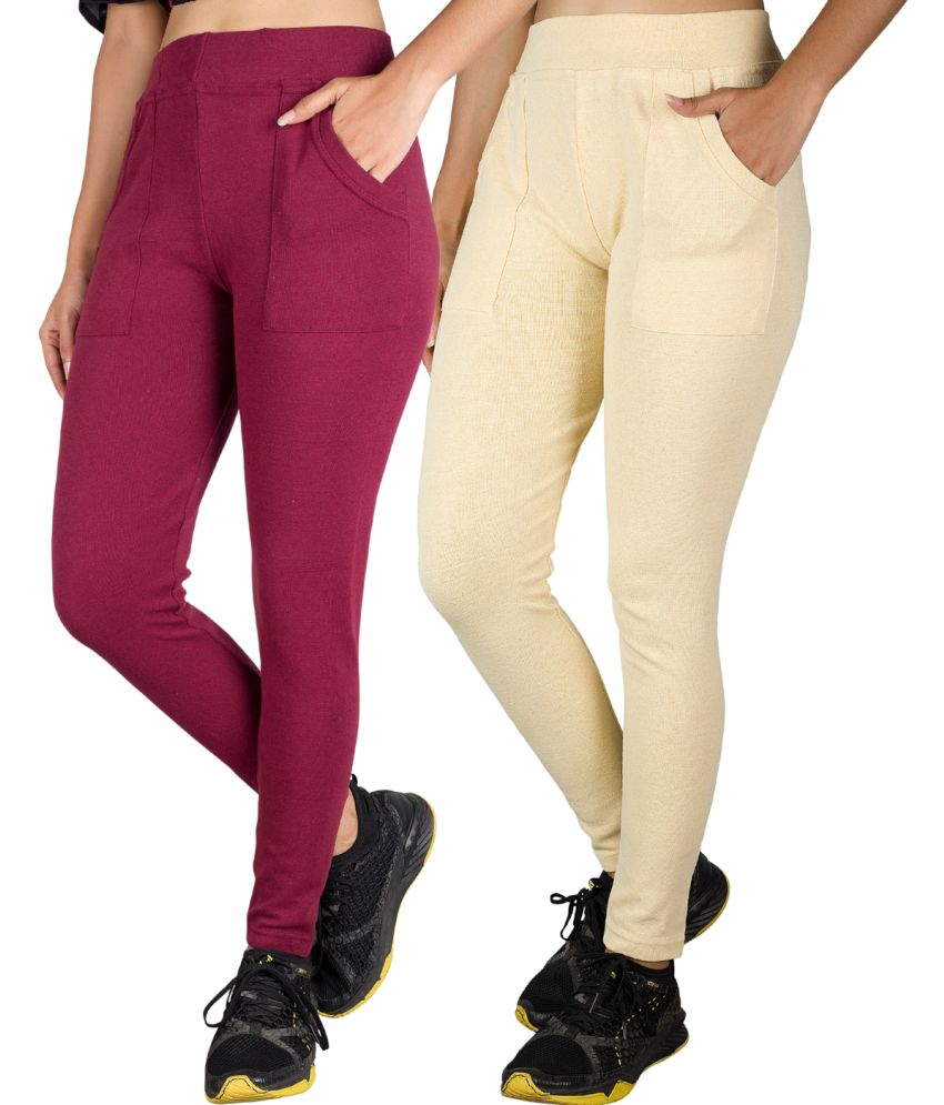     			KARARO JEGGINGS - Cotton Blend Skinny Fit Maroon Women's Jeggings ( Pack of 2 )