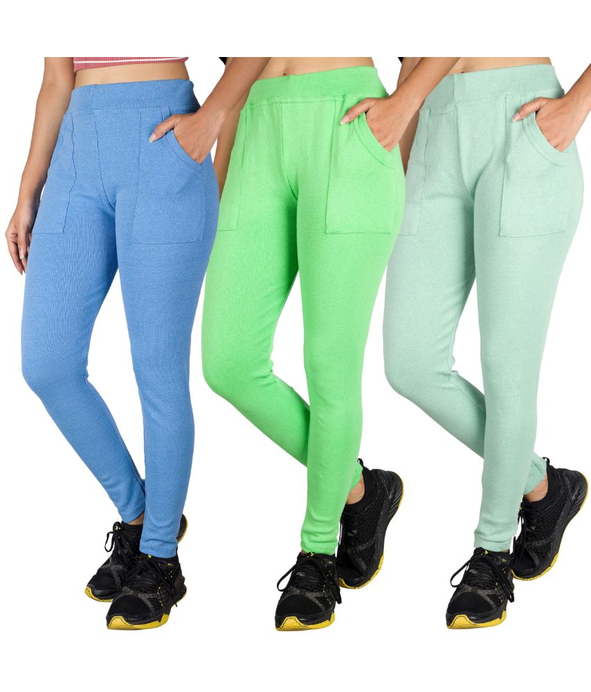     			KARARO JEGGINGS - Cotton Blend Skinny Fit Fluorescent Green Women's Jeggings ( Pack of 3 )