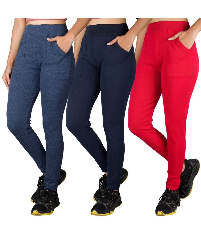     			KARARO JEGGINGS - Cotton Blend Skinny Fit Navy Blue Women's Jeggings ( Pack of 3 )