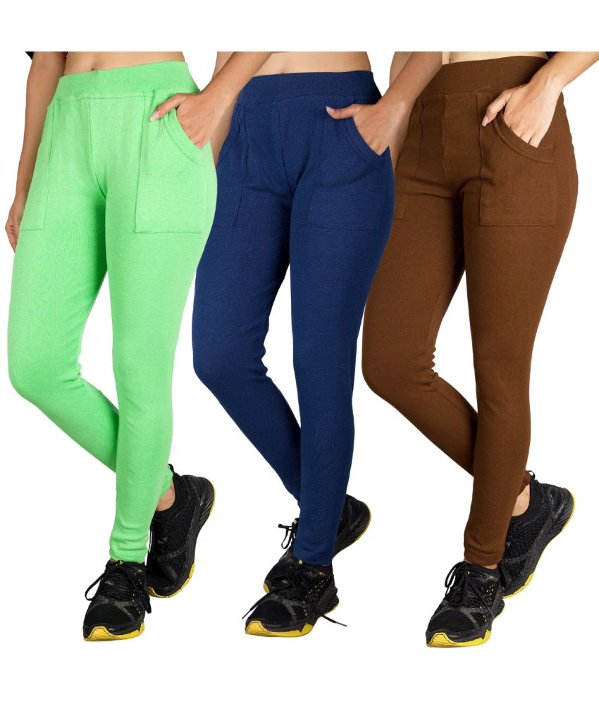     			KARARO JEGGINGS - Cotton Blend Skinny Fit Fluorescent Green Women's Jeggings ( Pack of 3 )