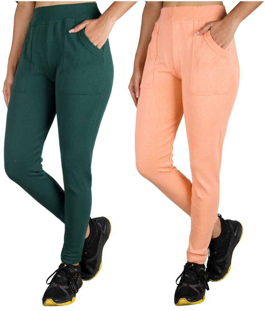     			KARARO JEGGINGS - Cotton Blend Skinny Fit Green Women's Jeggings ( Pack of 2 )